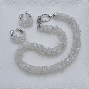X451 Handmade Clear Quartz Necklace Earrings Set